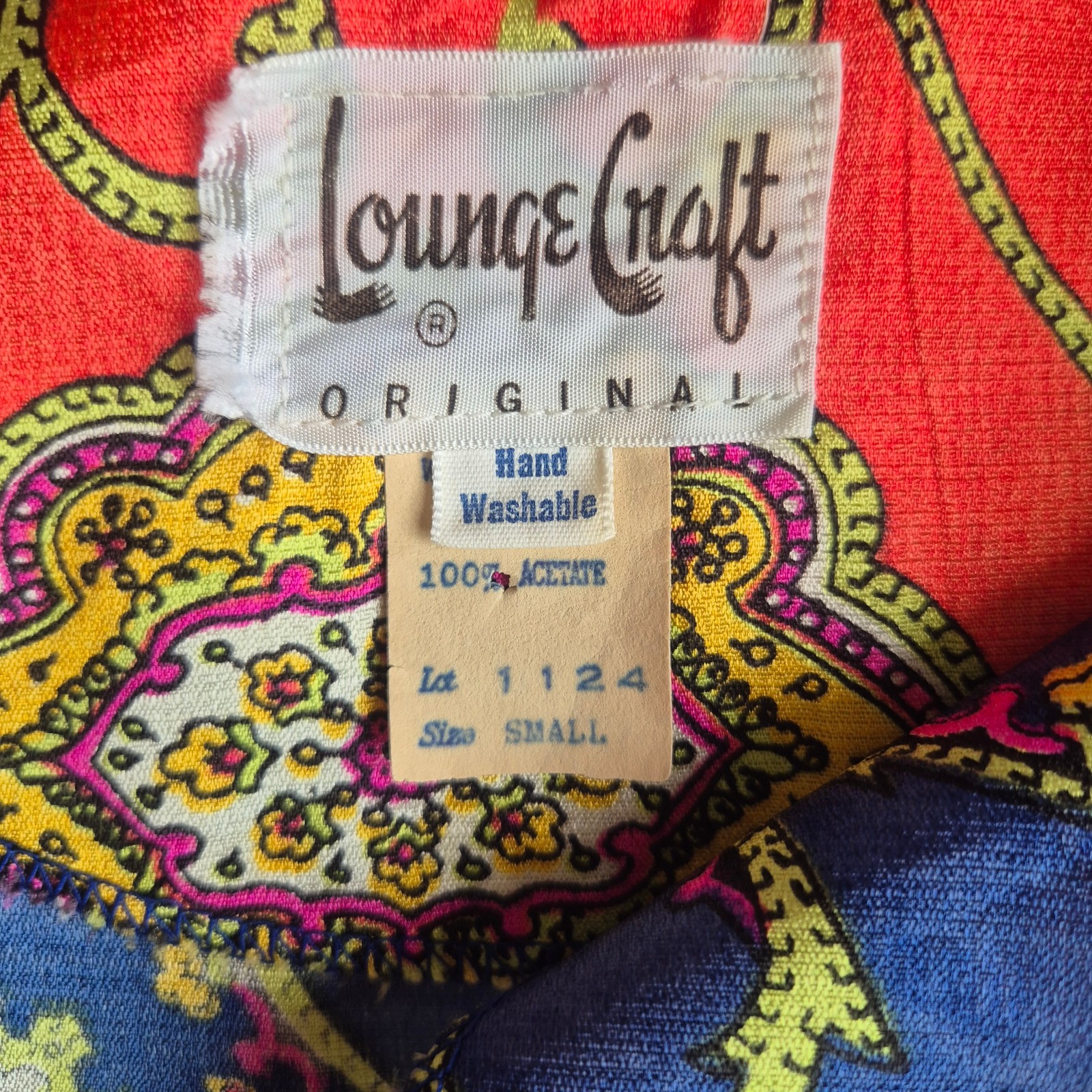 Vintage Lounge Craft Neon Psychedelic Maxi Hostess Kaftan Robe Dress Attached S