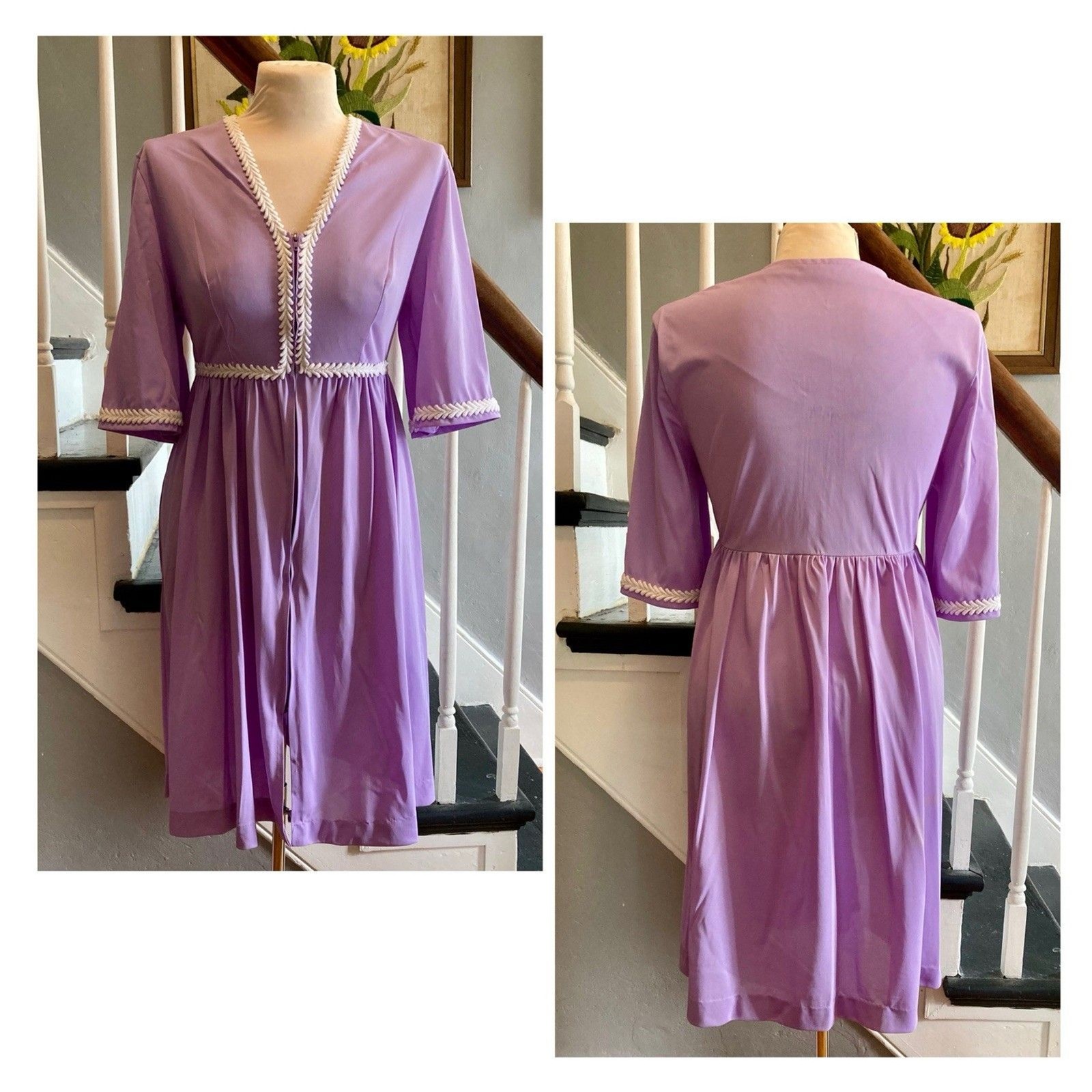 1970s Purple Pastel Lavender Babydoll Lounge Dress Nightgown Hippie Disco Fairy