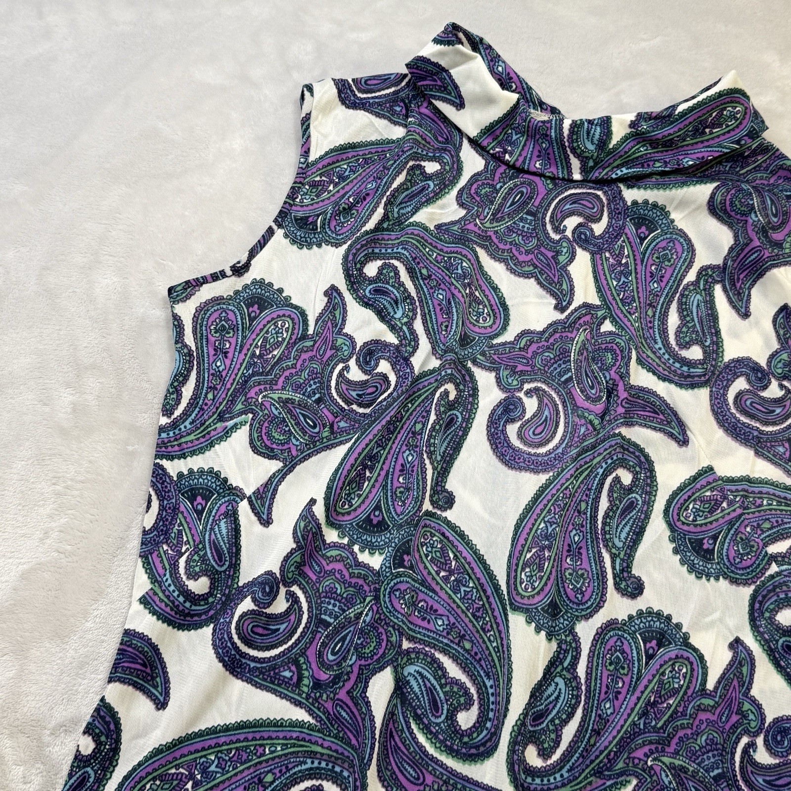 Vintage 70s Rhoda Lee Paisley Mod Disco Shift Dress Petite 14P Retro Groovy