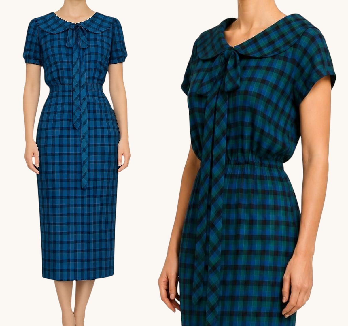 Vintage 50s Suzy Perette Day Dress, Green and Blue Plaid Wiggle Dress, XXS 2XS