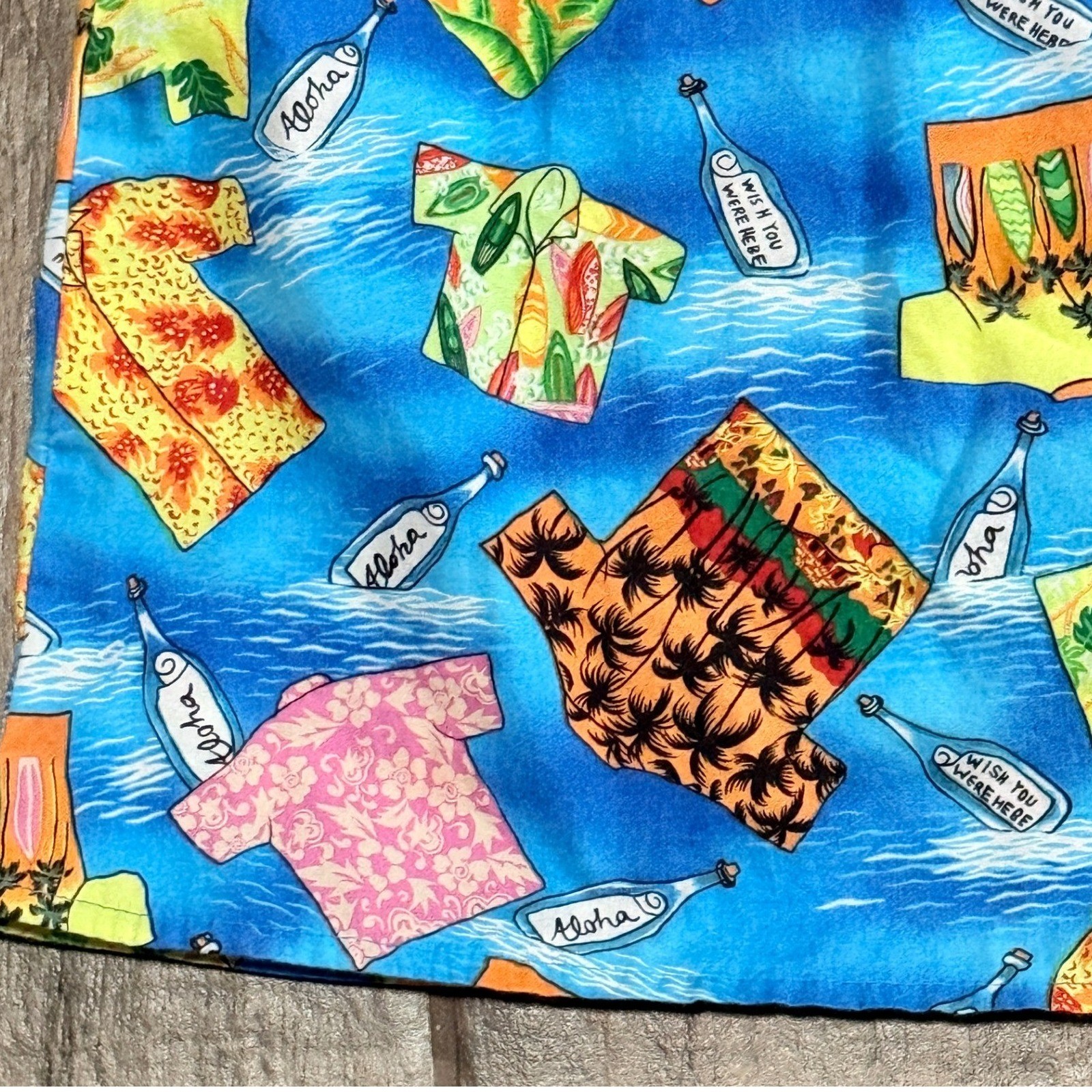 Hilo Hattie Womens VTG Message In Bottle Novelty Hawaiian Halter Dress, Blue, L