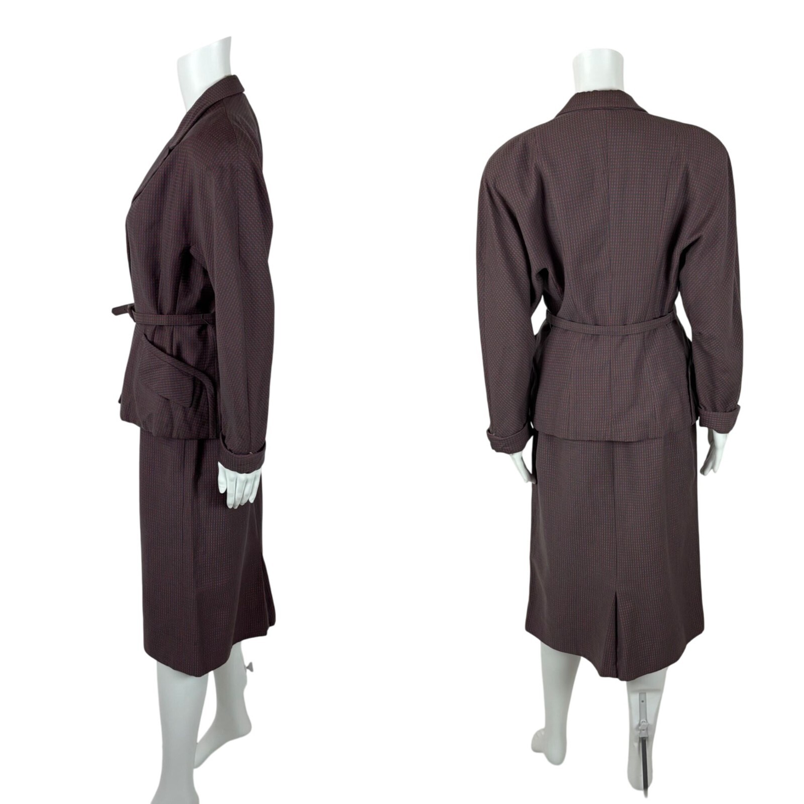 Vintage 40s Pink Suit Women’s Small Gray Checkered Fitted Jacket Skirt Set
