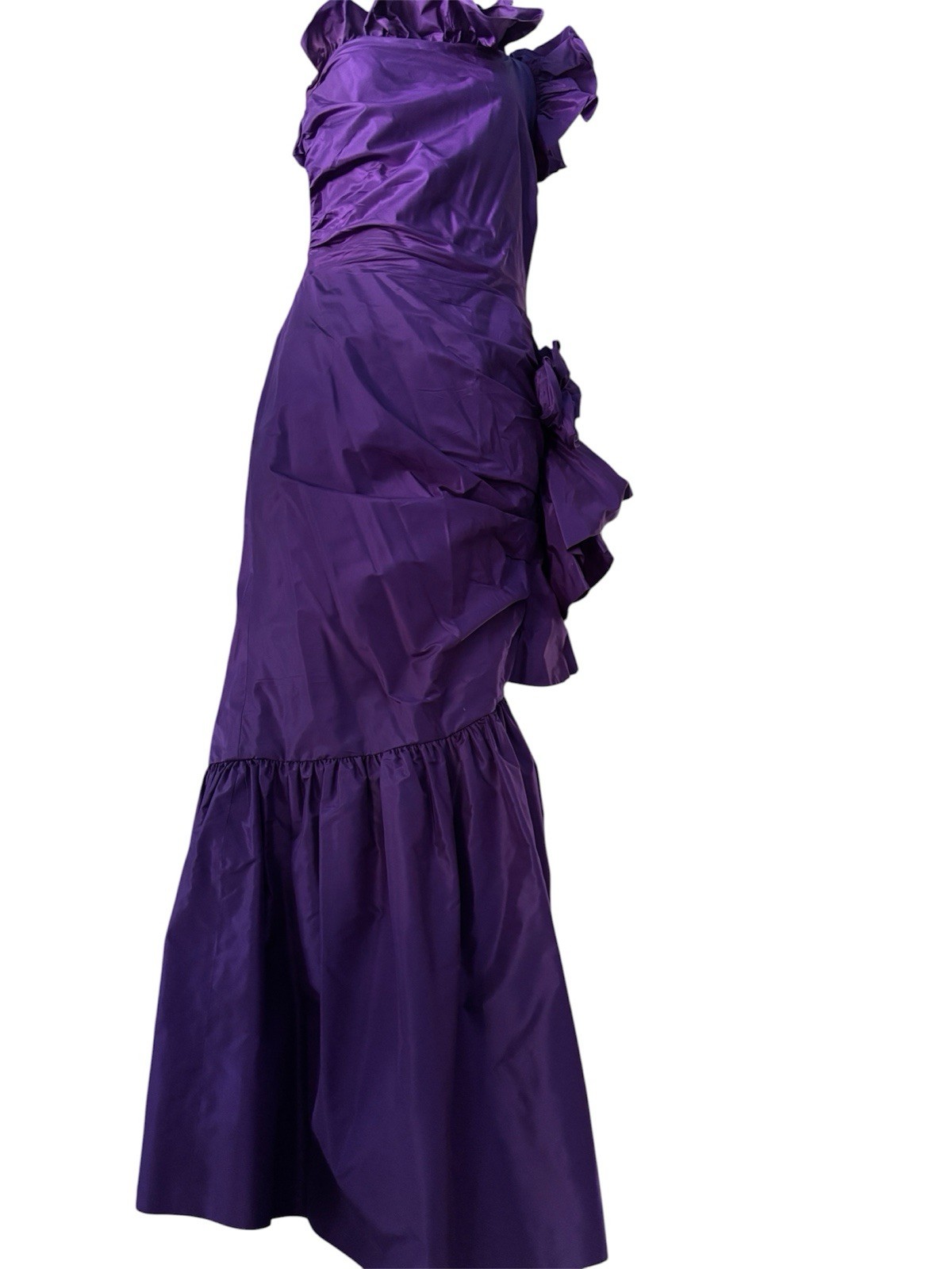 MIGNON Deep Purple 100% Silk Vavavoom One Shoulder Formal Dress 1980s
