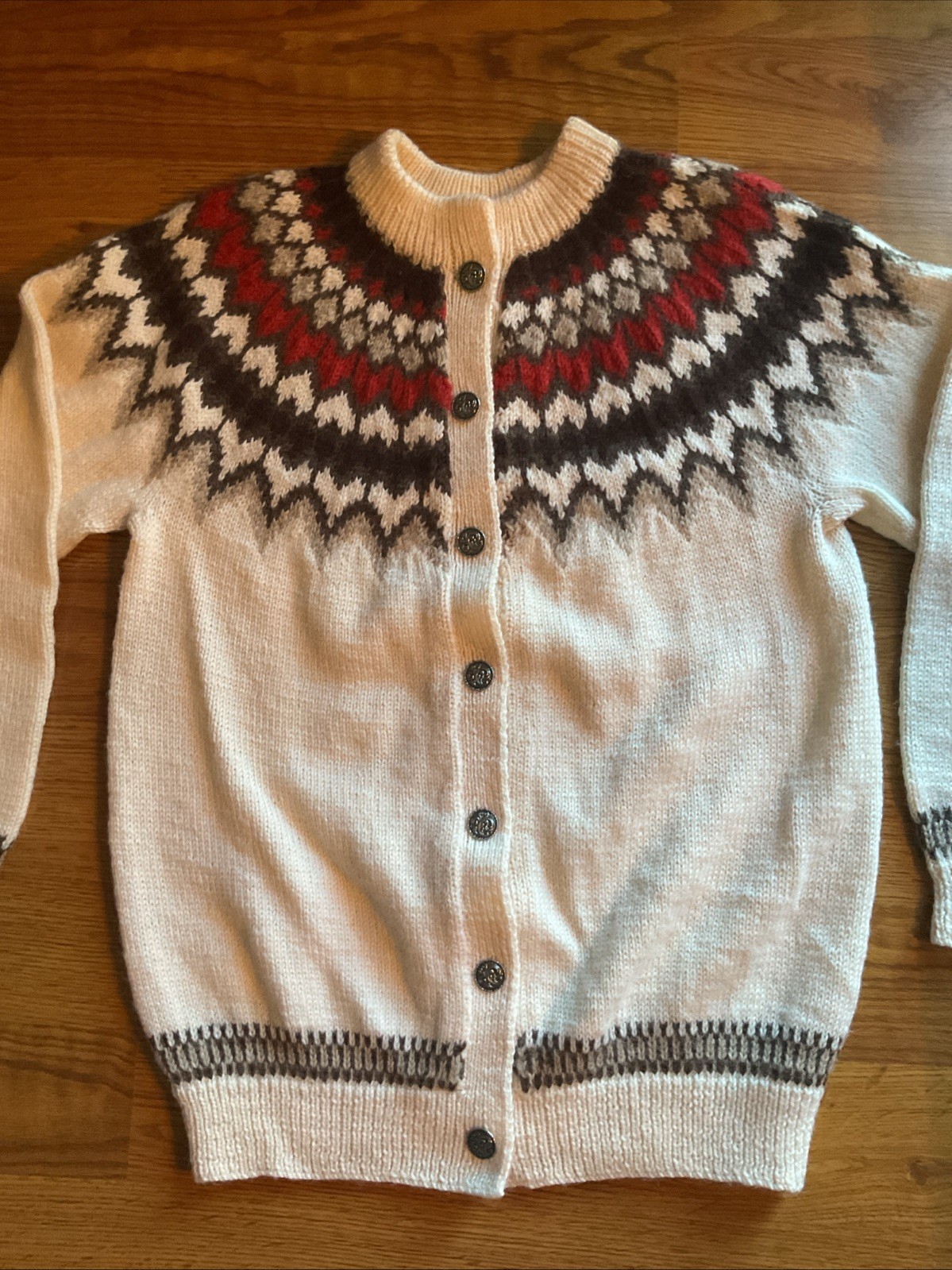 Vintage 70s Dale Of Norway Sweater Fair Isle Wool Knit Cardigan Size 44
