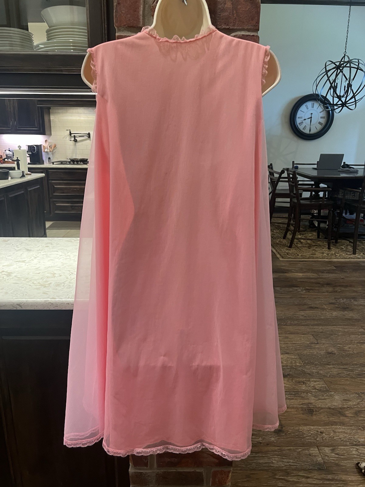 Vintage Vanity Fair Candy Pink NEGLIGEE Nightgown Sheer Nylon Chiffon Overlay M