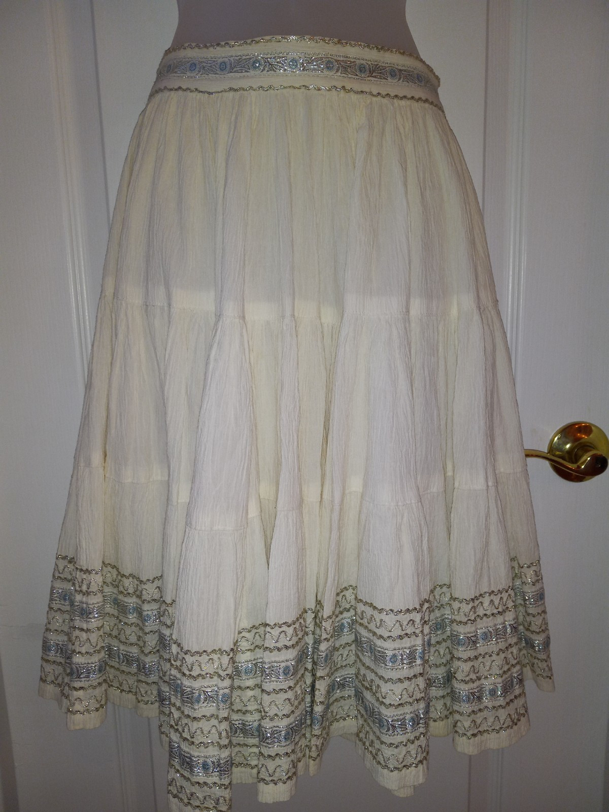 Vintage 50s Ivory Silver Metallic Ric Rac Patio Full Circle Squaw Skirt Viva S