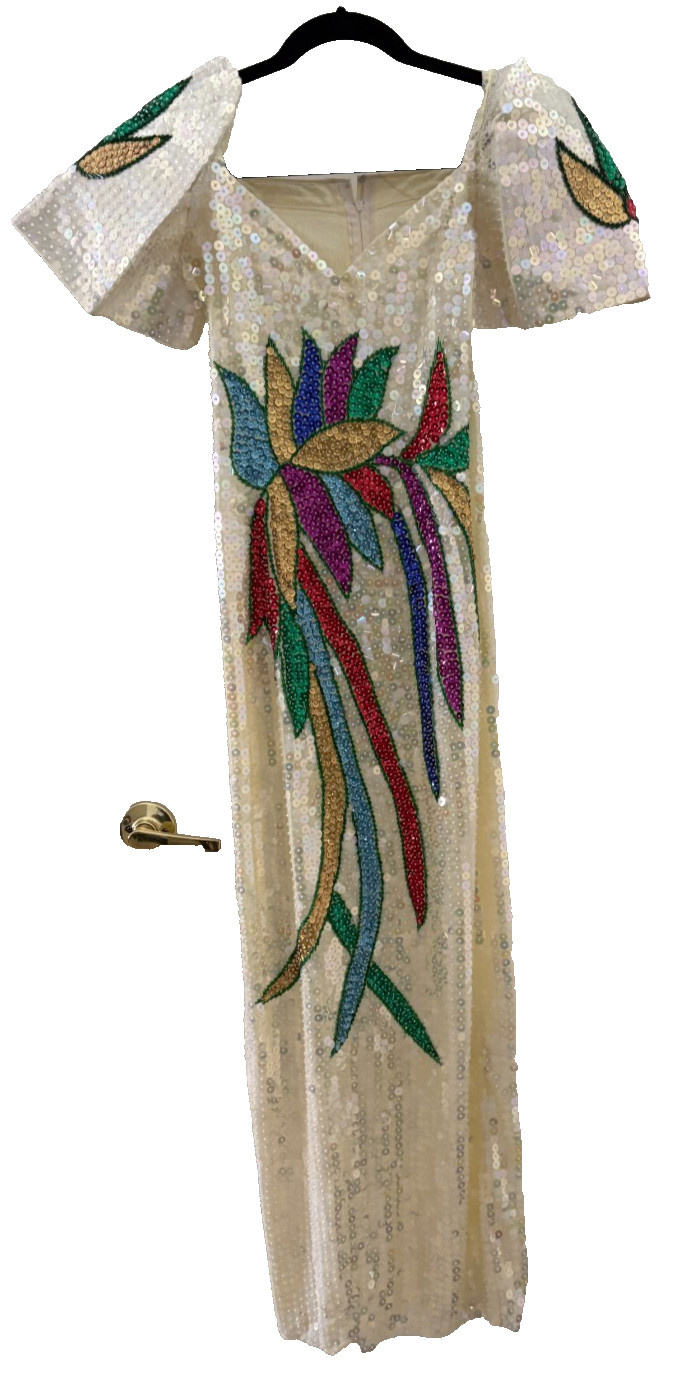Vintage Design Multi-Colored Beaded Sequin Gown Dress Size 2 NEW