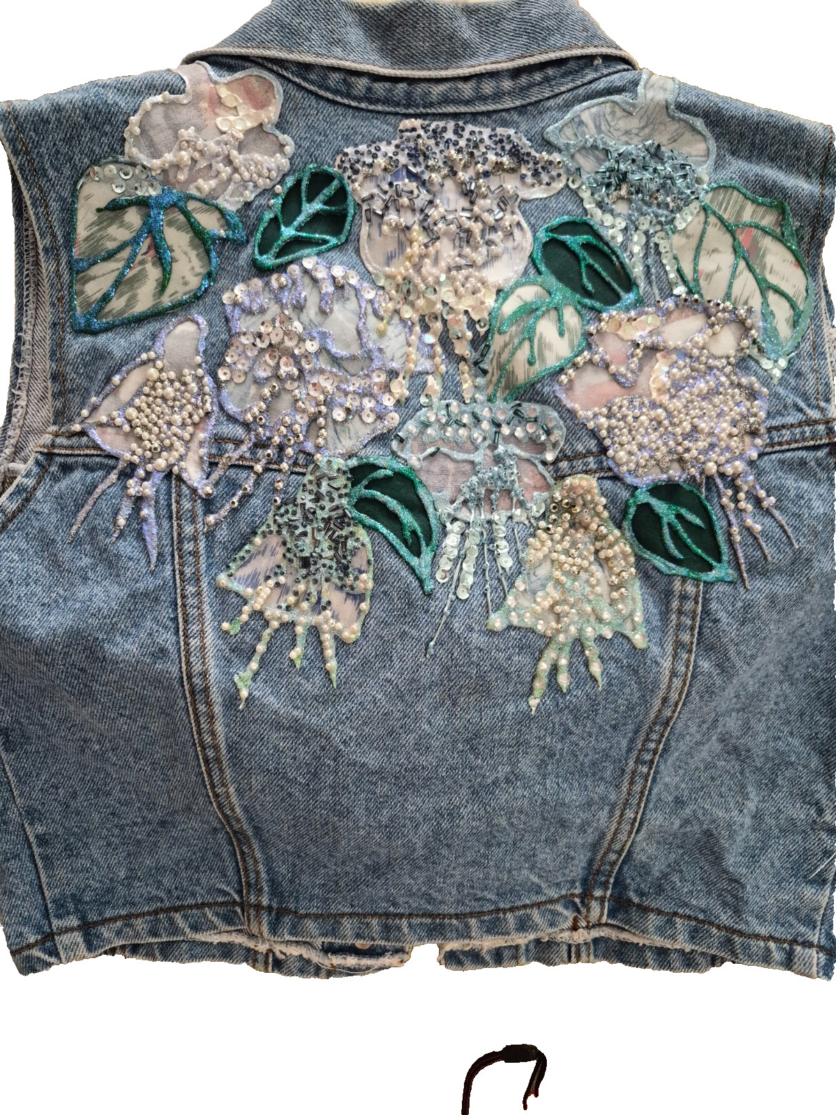 Embellished Denim Vintage 90s cropped fit vest with a light-to-medium wash