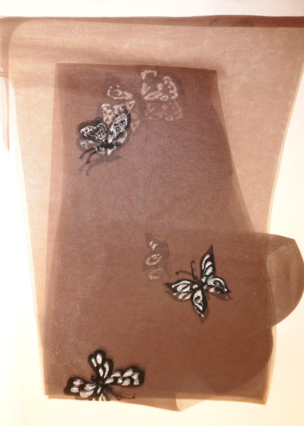 2 Pair Vintage Screen Print Nylon Stockings-Butterfly Print-Penneys Gaymode