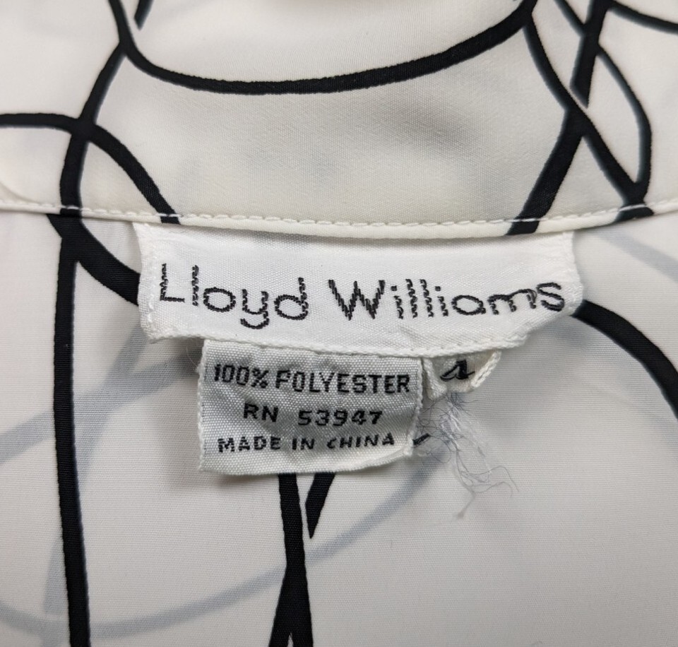 Vtg 80s M/L Lloyd Williams Black White Abstract Blouse Art to Wear New Wave Work