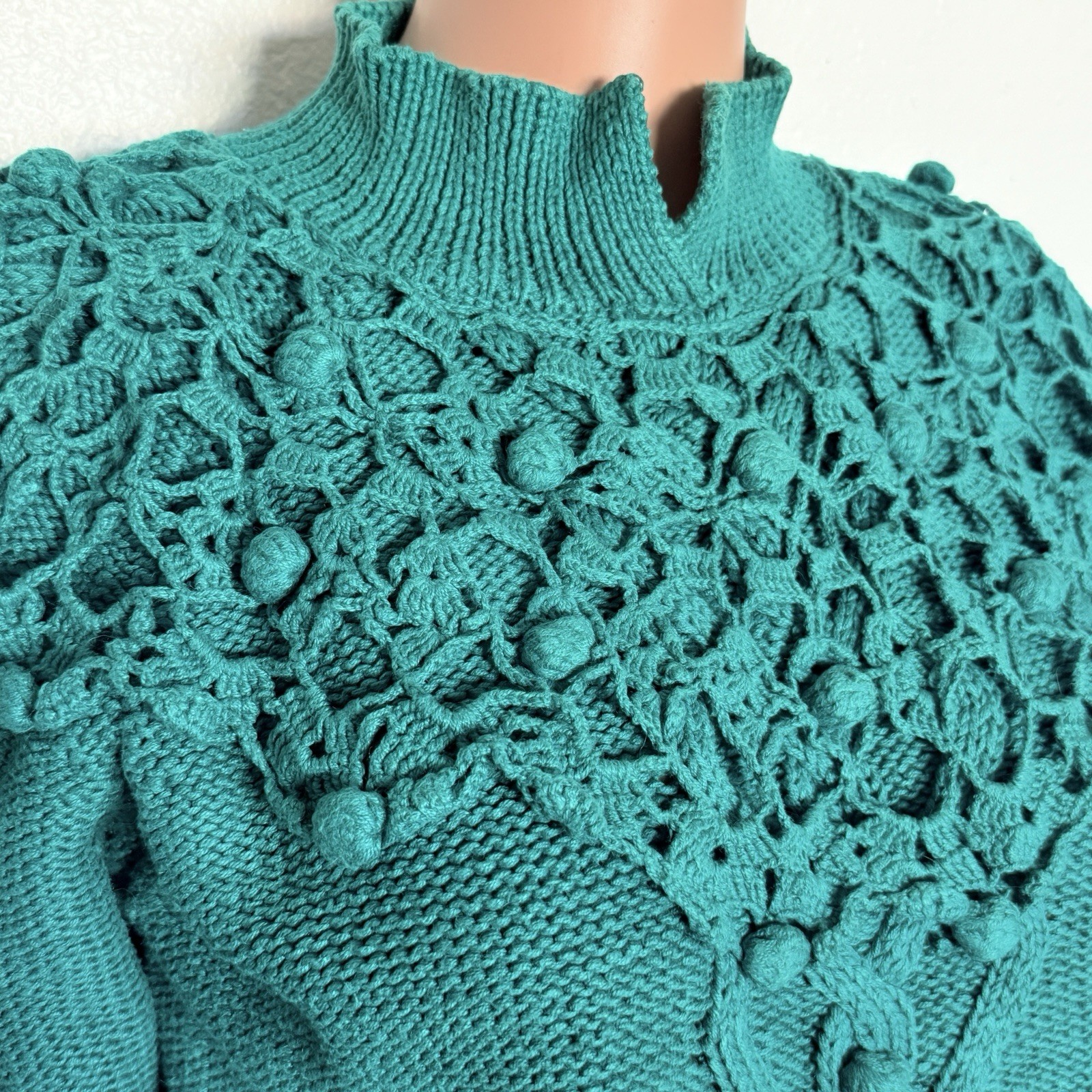 Vintage 89s 90s Turquoise Knit Mom Sweater Size M
