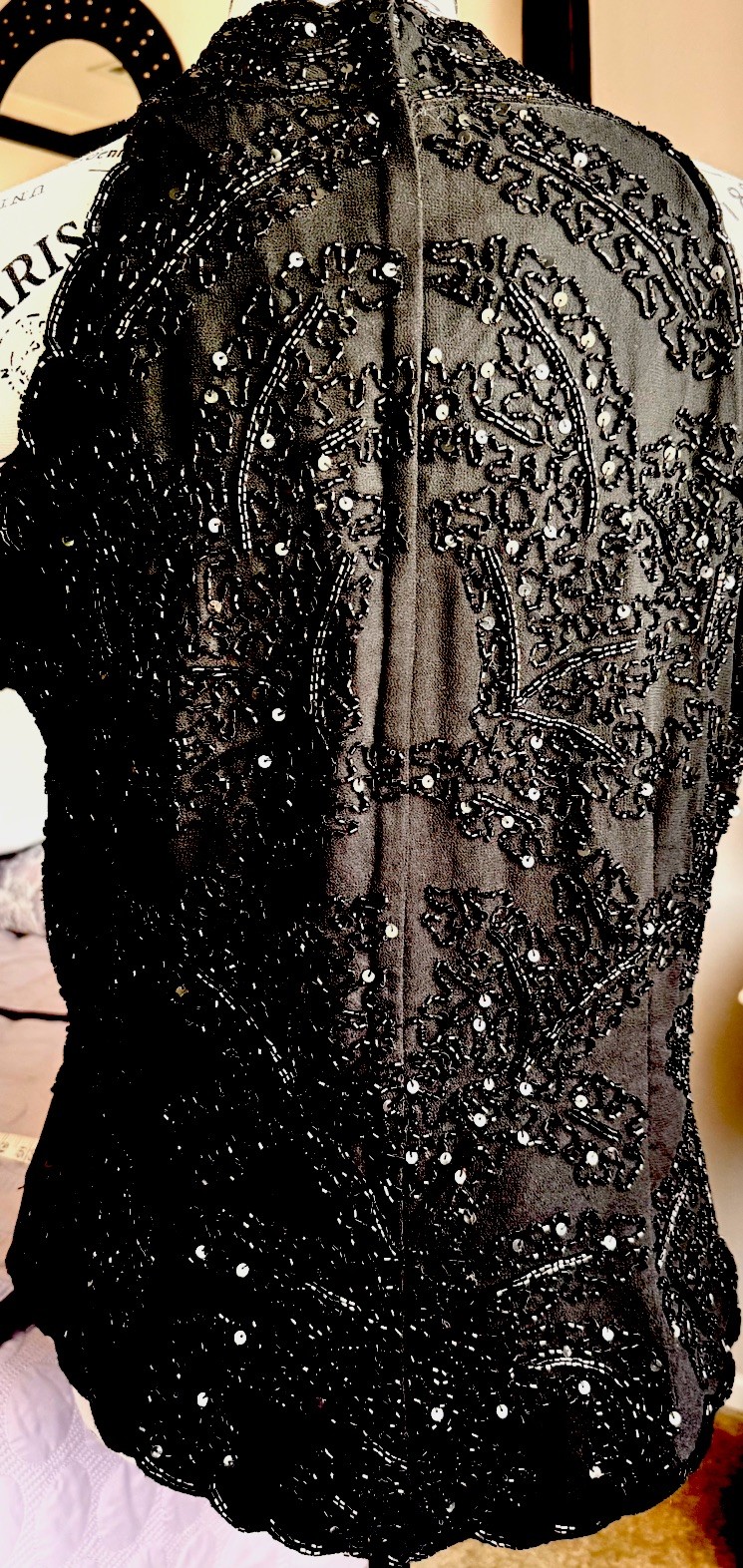 Vintage Elegant Black Beaded Firmal top, great condition Beading And Sequences.