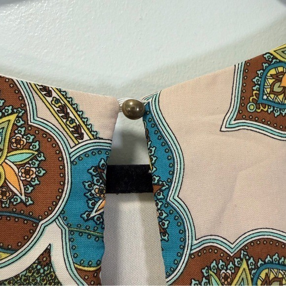 Vintage GiBiu Womens Medallion Paisley Print Bell Sleeve Shift Dress Large