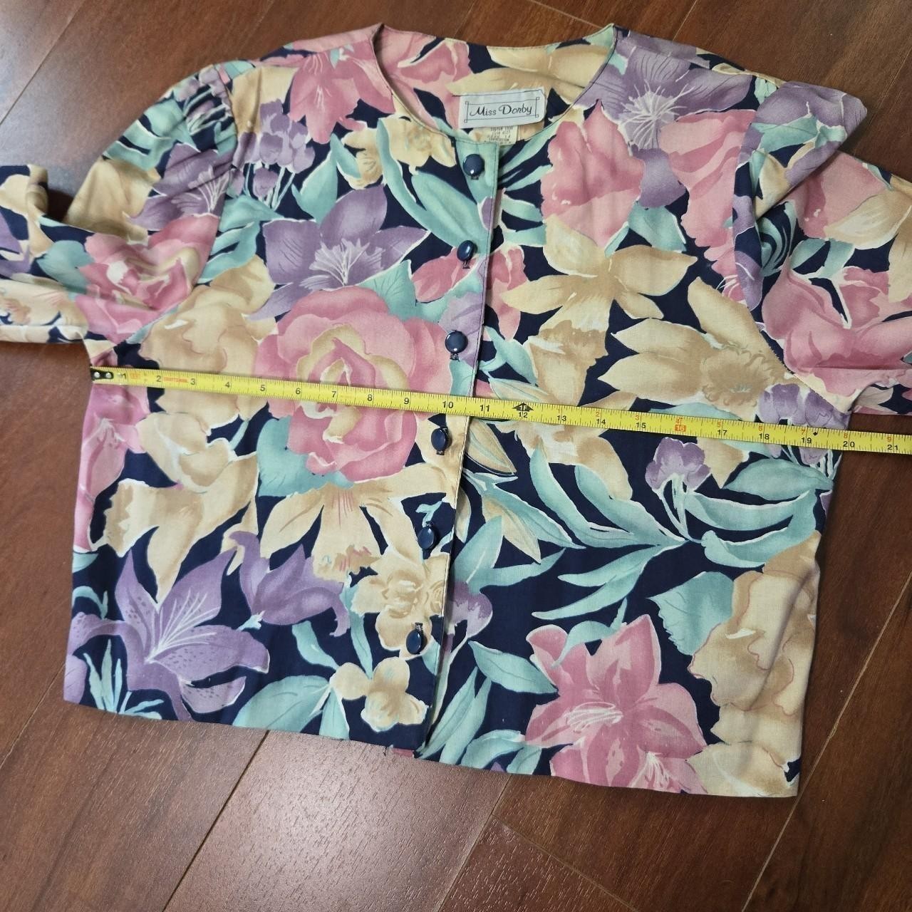 VTG 1980s Miss Dorby Floral Cropped Lightweight 100% Cotton Blazer Size 14 USA