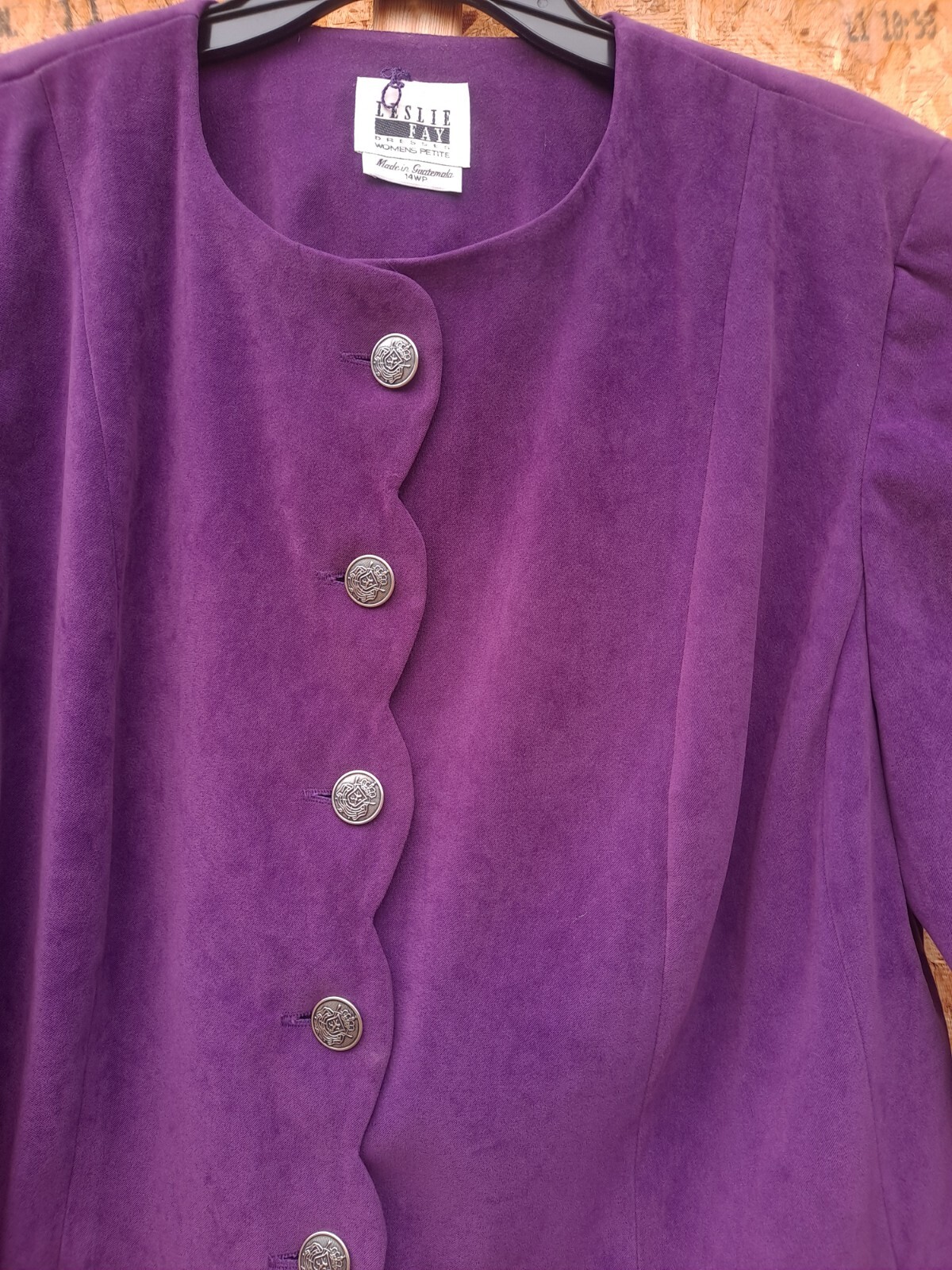 Womens Leslie Fay Vintage Faux suede short collarless jacket 14wp