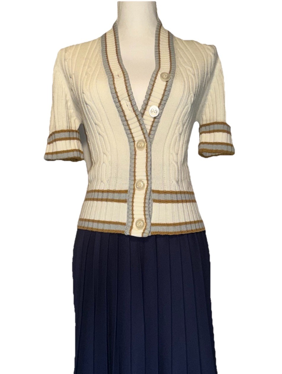 1960s Vintage Knit Cardigan Sweater Cream Tan 100% Acrylic