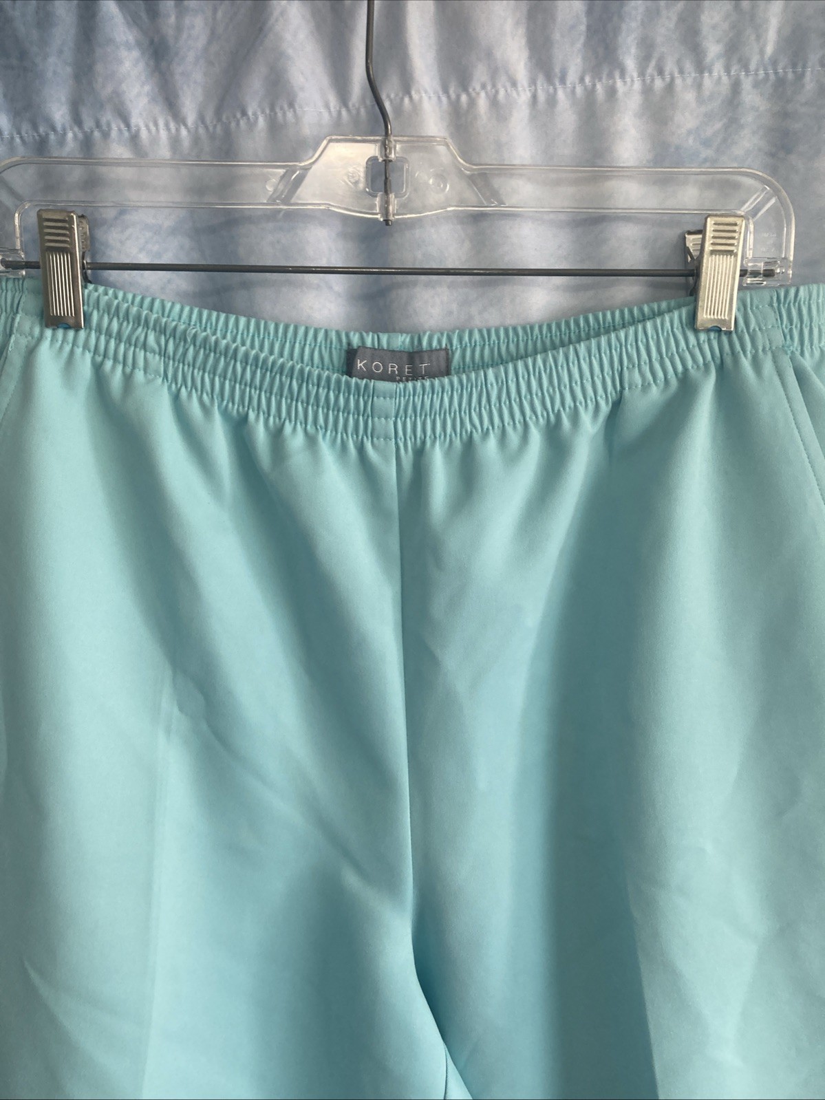 Vtg 90s Koret Petites Pants 12P Mint Green Elastic Waist Peachskin Polyester