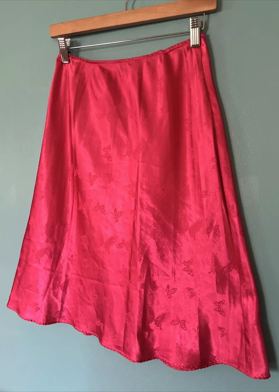 Vtg Second Skin Slippery SATIN SLIP Shiny Pink Butterfly Papillon Size M