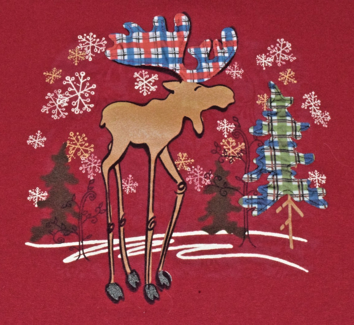 Vintage Sweatshirt Artisans Size L Y2K Cranberry Red Winter Moose Plaid Antlers