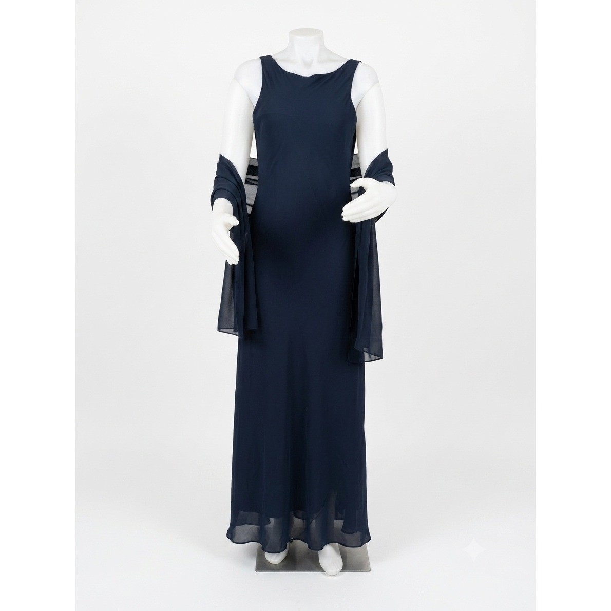 Vintage 90S Alyn Paige Navy Maxi Dress with Scarf Made in the USA XL