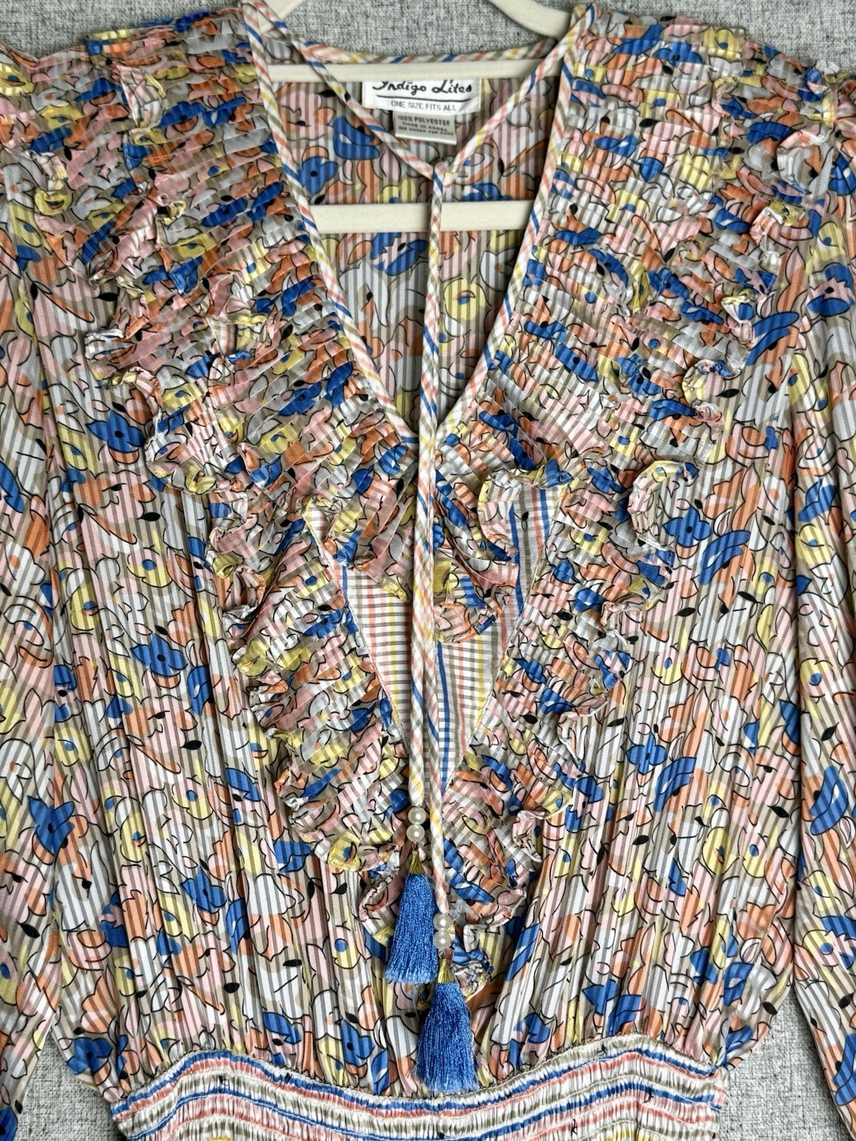 Indigo Lites Vintage 70s Pink Blue Georgette Polyester Totem Maxi Dress Sm/M