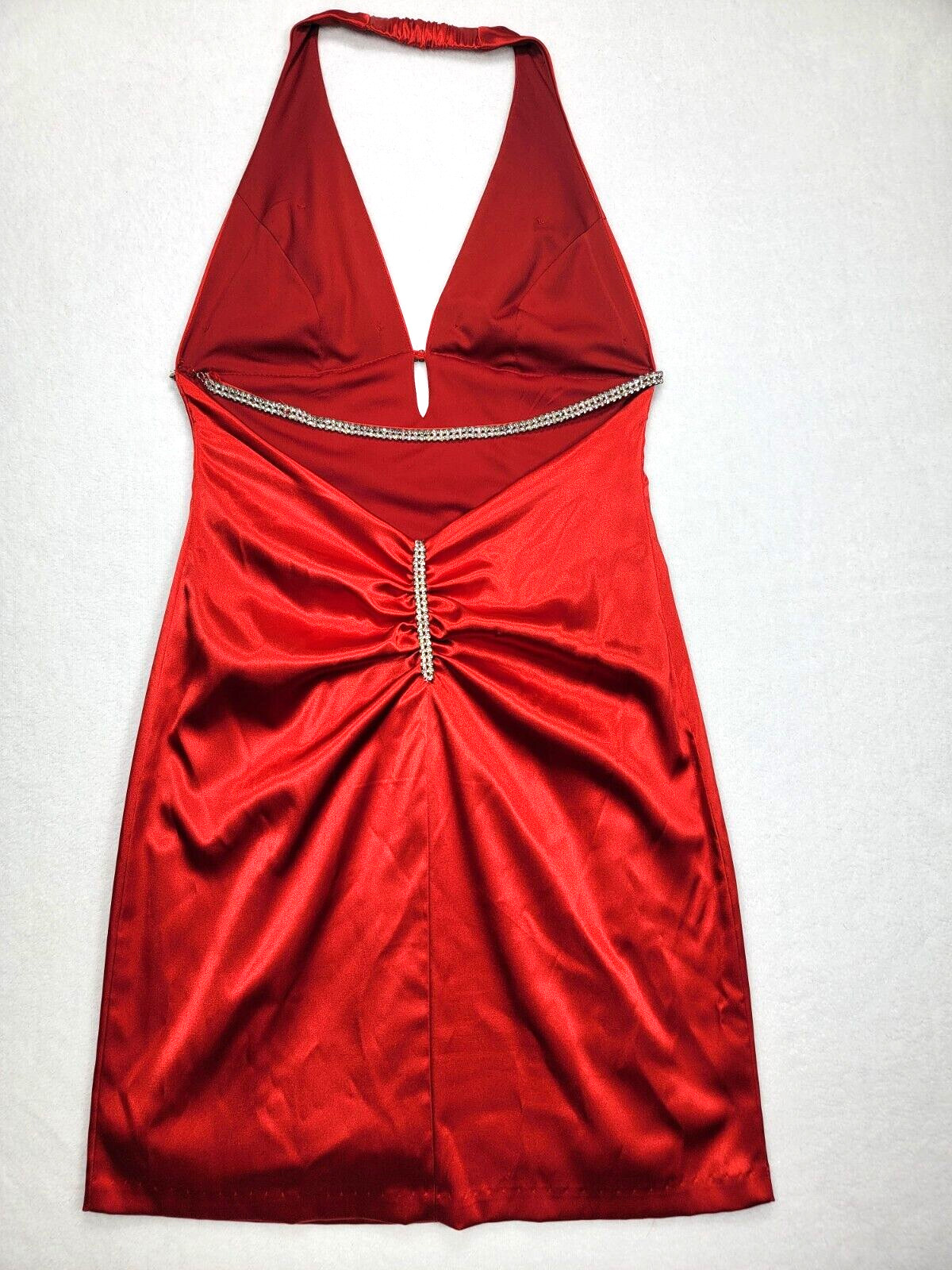 B Darlin 90s Y2K Dress Womens 9 Red Halter Sheath Open Back Diamonds Made In USA