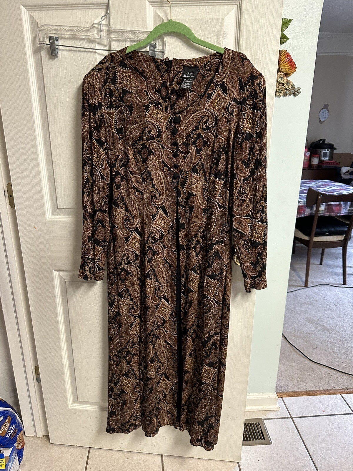 Vnt 90’s Brett Alixander Dress Paisley 11/12 Med Button Up Maxi Witchy Modest