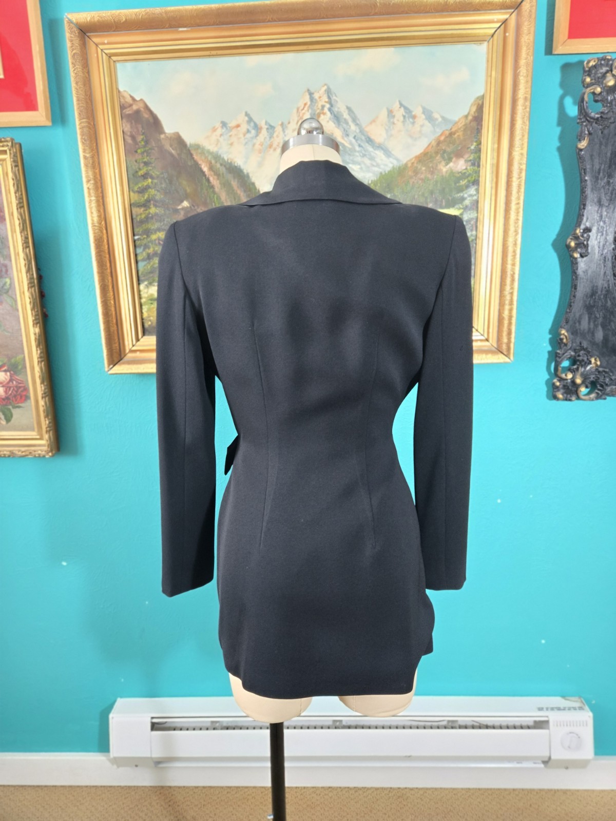 Vtg 1980s Kathryn Dianos Dagger Collar Goth Black Asymmetric Blazer