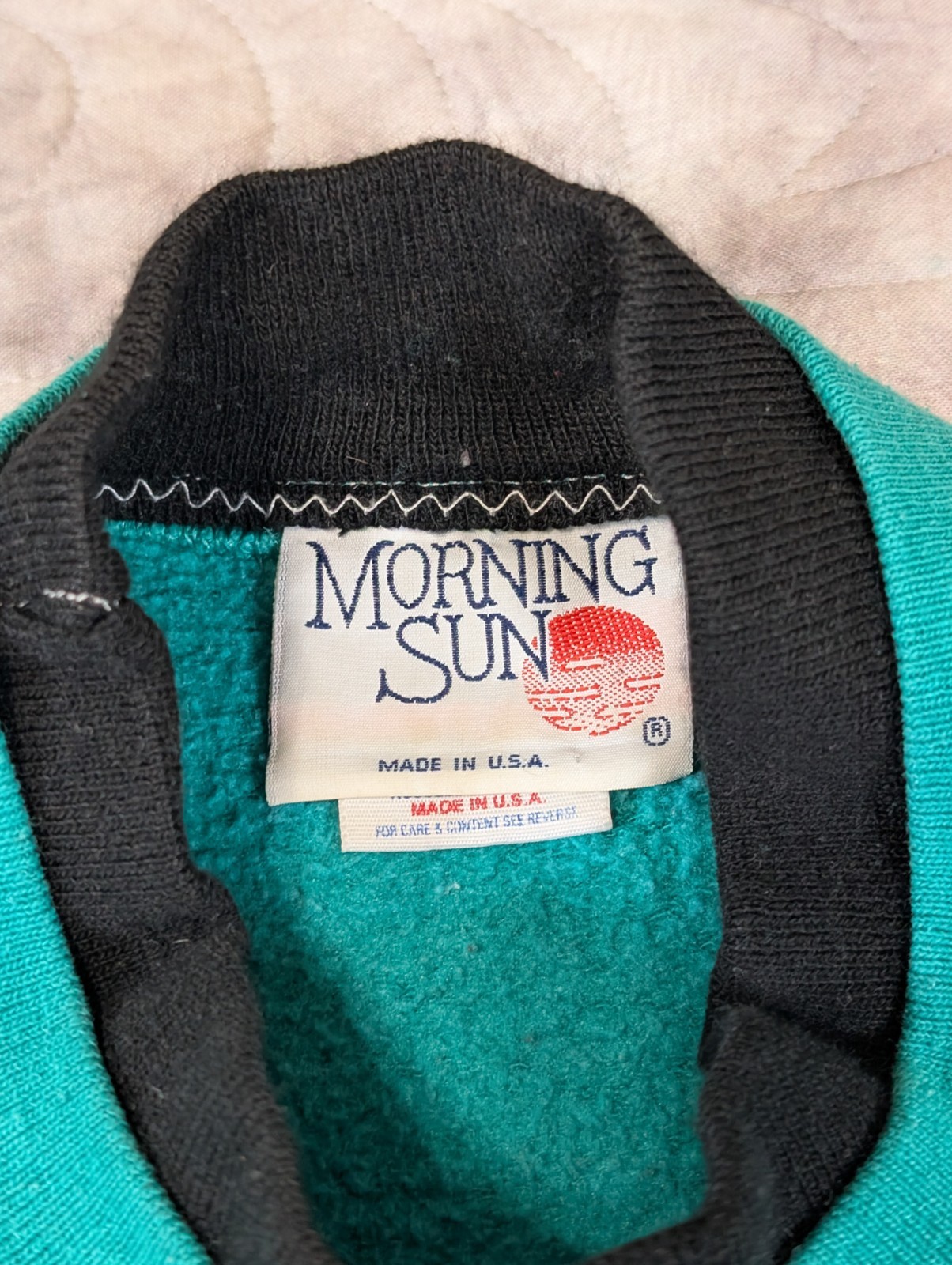 Vintage Morning Sun Whittier Bird Snow Christmas Sweatshirt USA Made Teal Size M