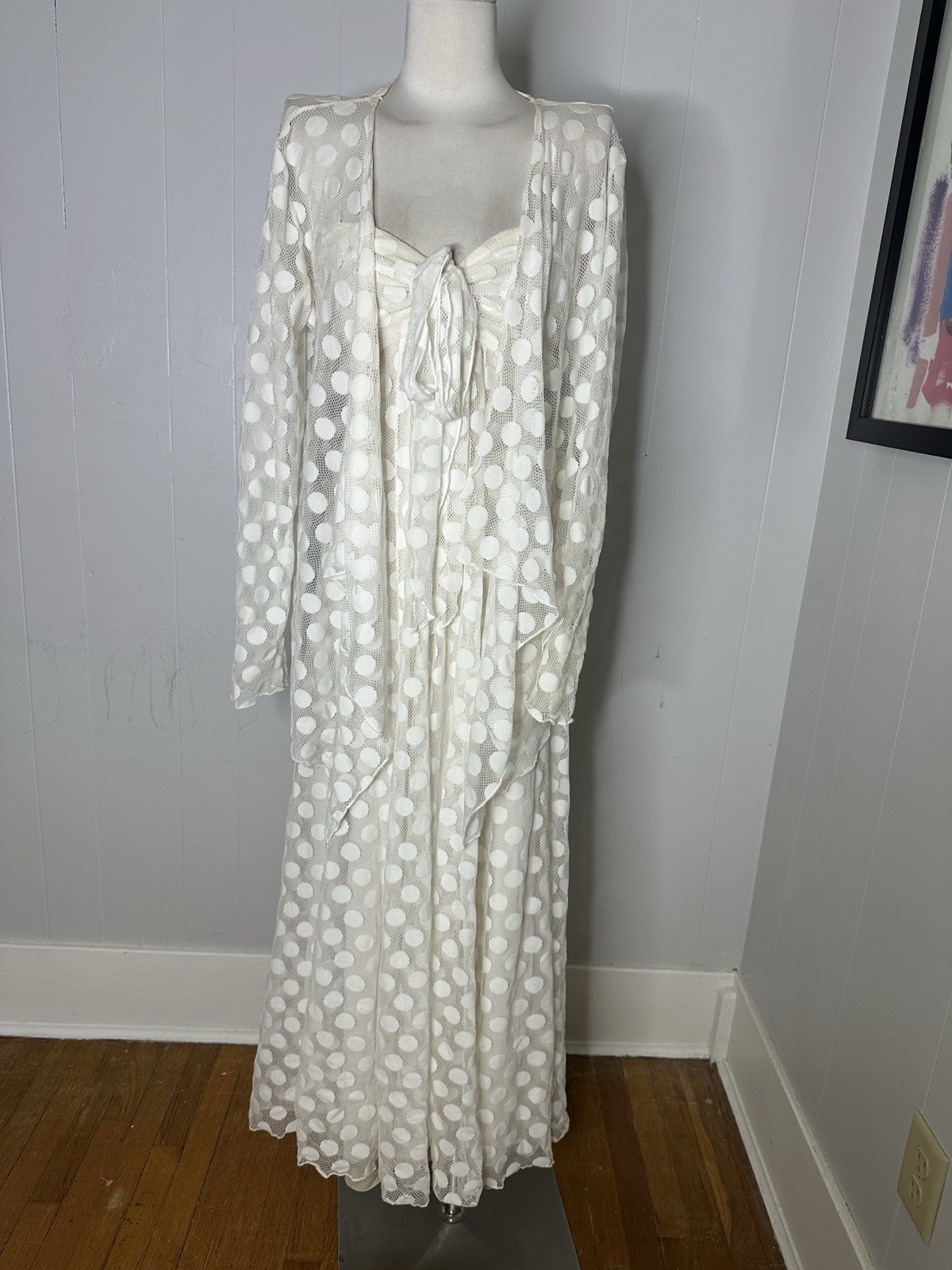 Vintage White Polka Dot Tube Maxi Dress With Cardigan Set VOLUP