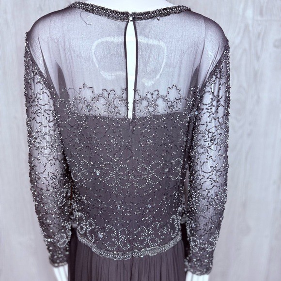 Vintage Ted lapidus long sleeve beaded sequin maxi dress silk 16 evening gown