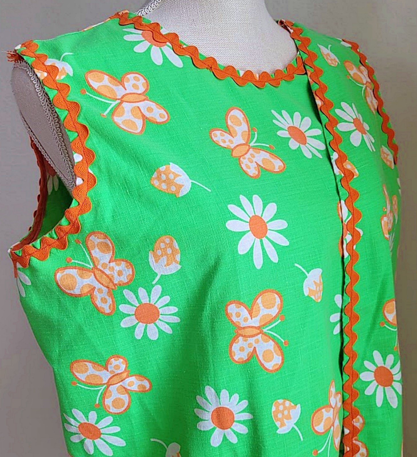 Vintage 1960’s Wrap Around Shift Dress 3 Arm Hole Mod Flower Power Novelty Print