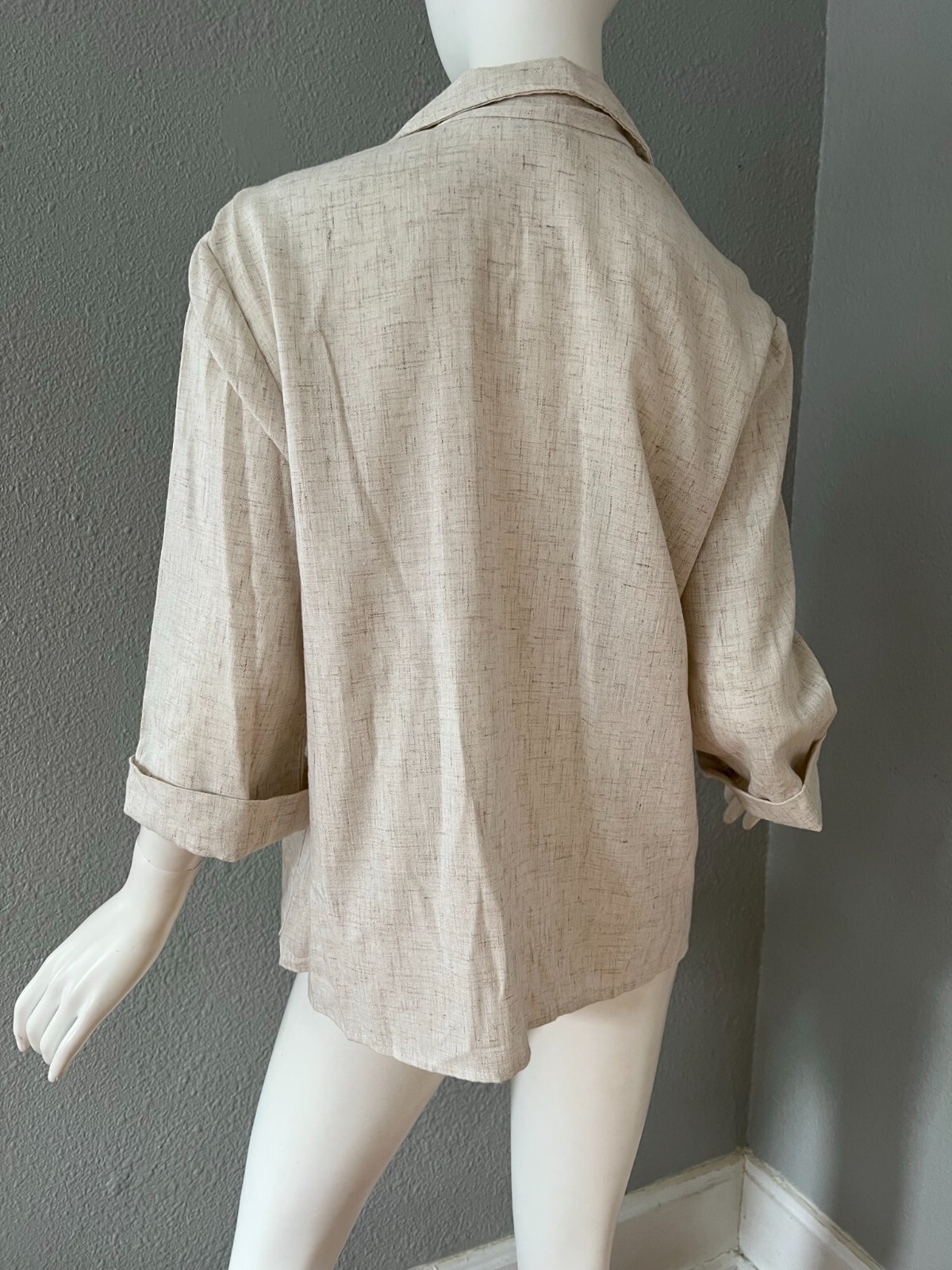 Vintage 70s Light Beige Oversized Thin Casual 3/4 Sleeve Open Blazer Jacket S
