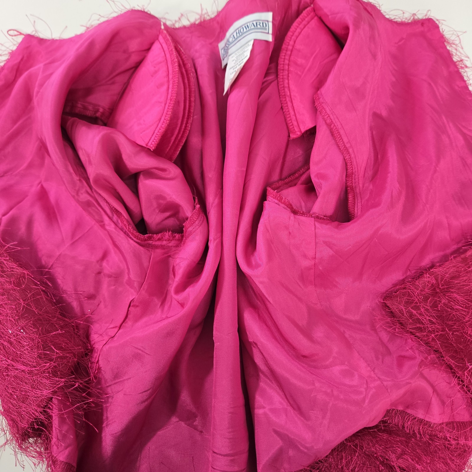 VTG Jessica Howard Fuchsia Pink Shaggy Faux Fur Crop Jacket Evening Coat S Shag