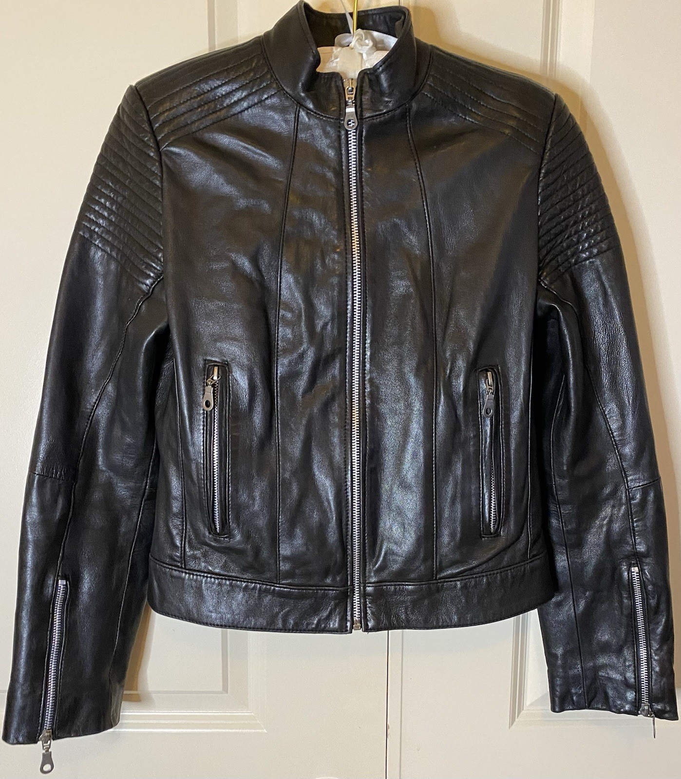 Vintage Biker’s Paris Moto Lamb skin Leather Jacket Made In France Small Size