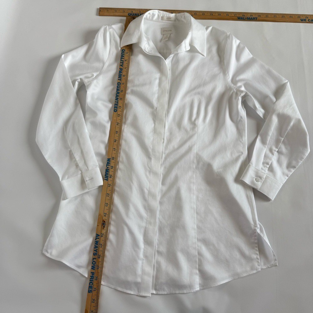 Chico’s White tailored Classic Timeless no iron Button Blouse size small medium
