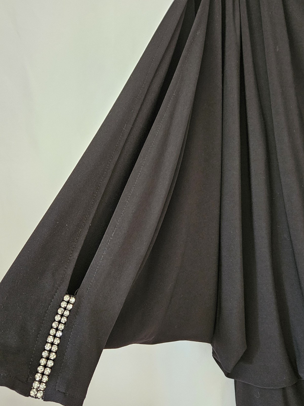 VTG Frank Lyman Designer Black Dress SZ 8 Rhinestones Cuff Shoulders 1970’s