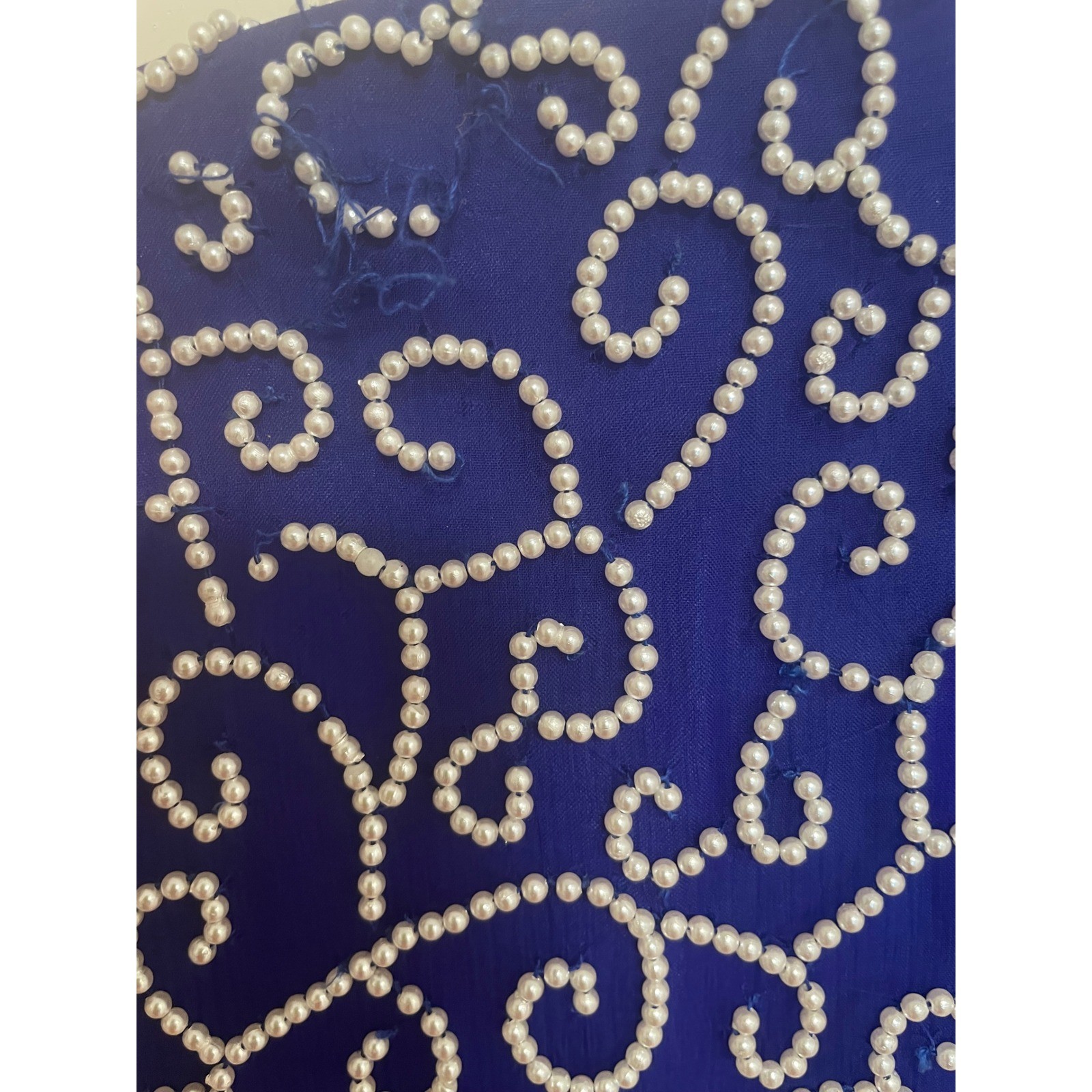 Vintage Faux Pearl Beaded Top Laurence Kazar Royal Blue 100% Silk PM