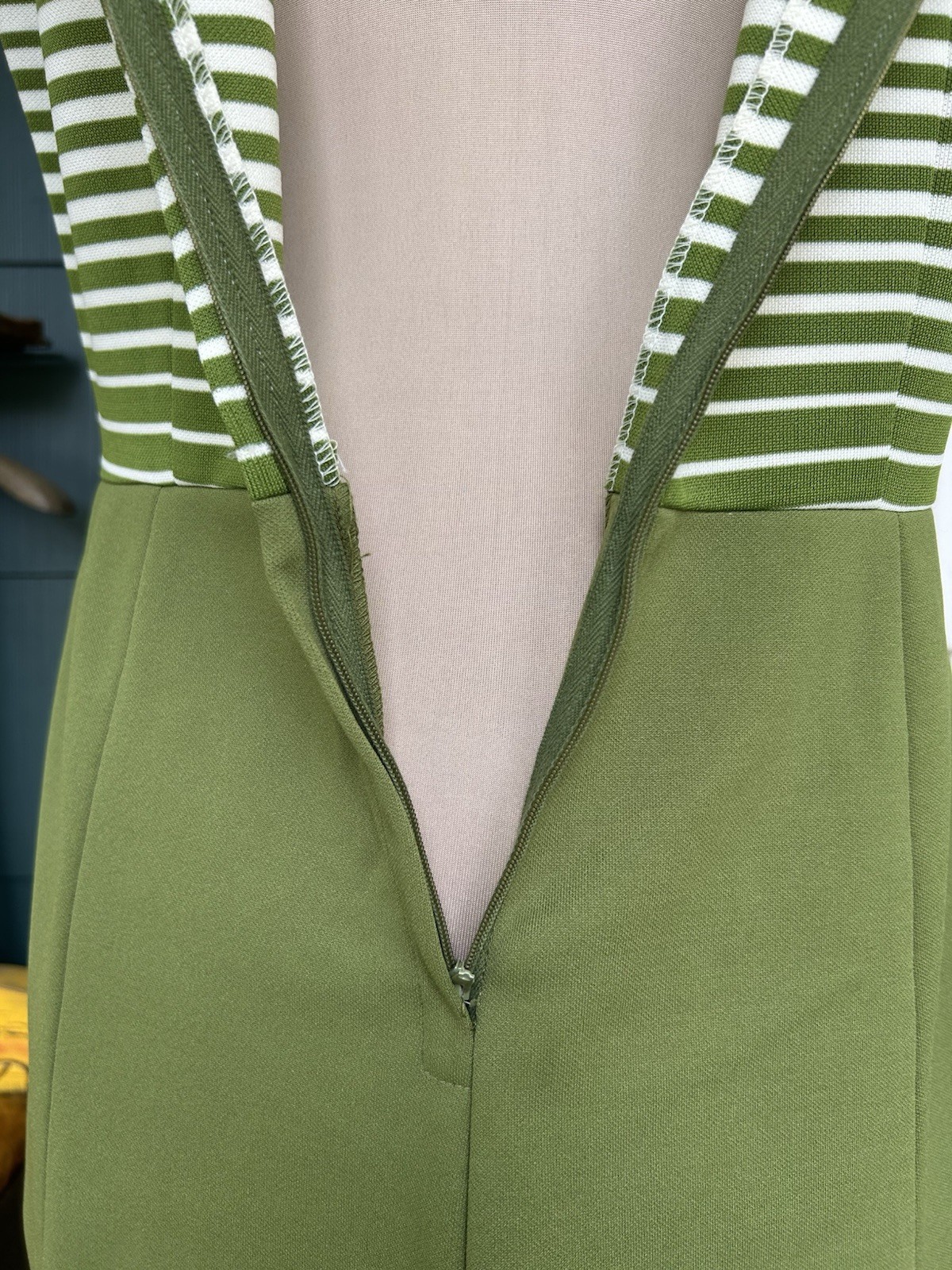 Vintage 60s Dress Avocado Green Striped Nardis Of Dallas Mod Preppy Mad Men