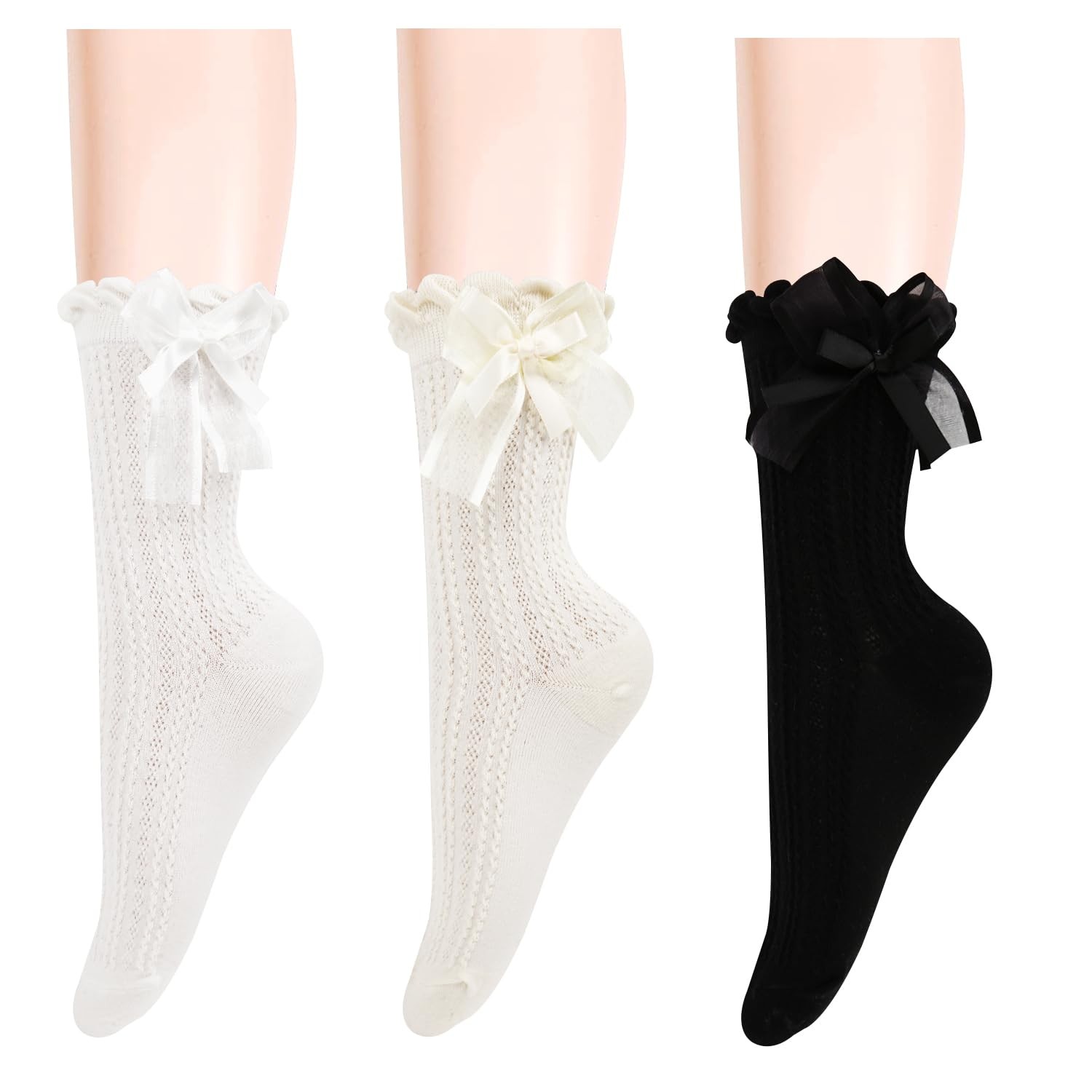 Benefeet Sox Lace Ruffle Frilly Ankle One Size, Bow(black,white,cream)