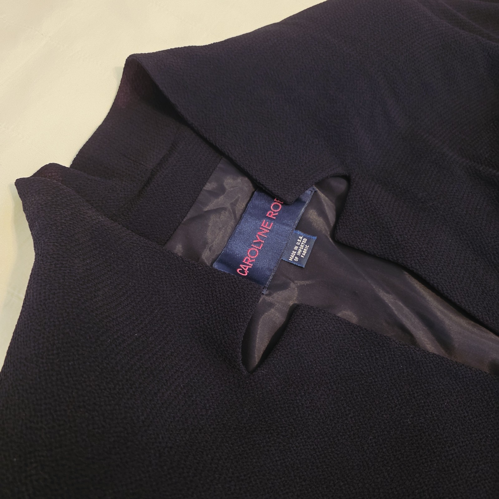 VTG Caroline Roehm Dark Navy Jumpsuit Lined Deep V Wide Leg Long Sleeve 29 Waist