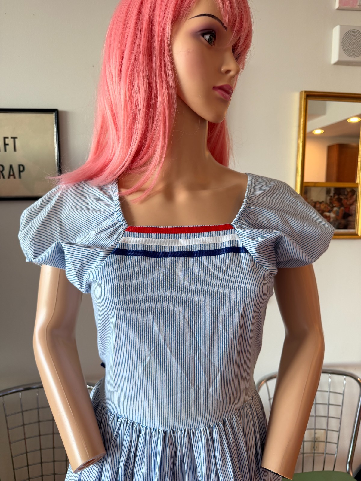 ⚓ Vtg 70s Sailor Nautical Patriotic Square Dance Rockabilly Circle Skirt Dress S