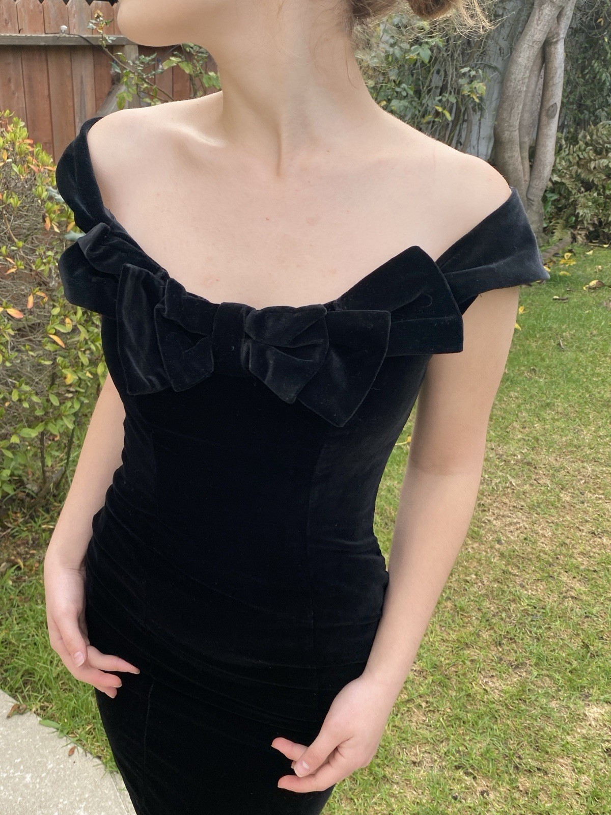 Vintage 80s Laura Ashley 6 Velvet Off Shoulder Cocktail Dress Great Britain Mini
