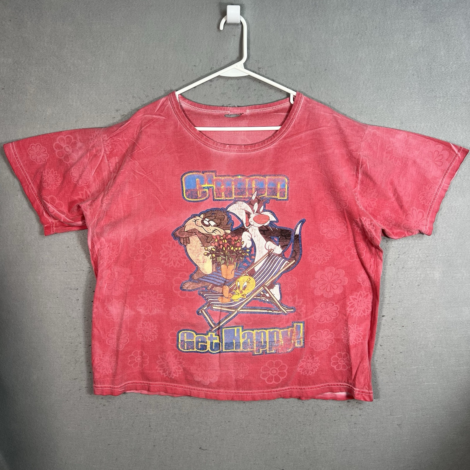 Vintage 90s Looney Tunes Tweety Silvester Tan Get Happy T Shirt Womens 2XL XXL