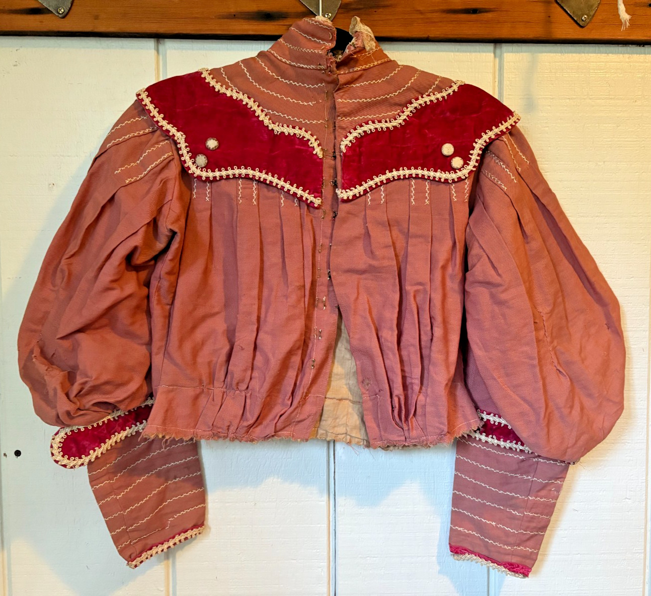 Antique 1890s Leg-of-Mutton Sleeve Blouse | Rose Silk Velvet Trim Embroidery VTG