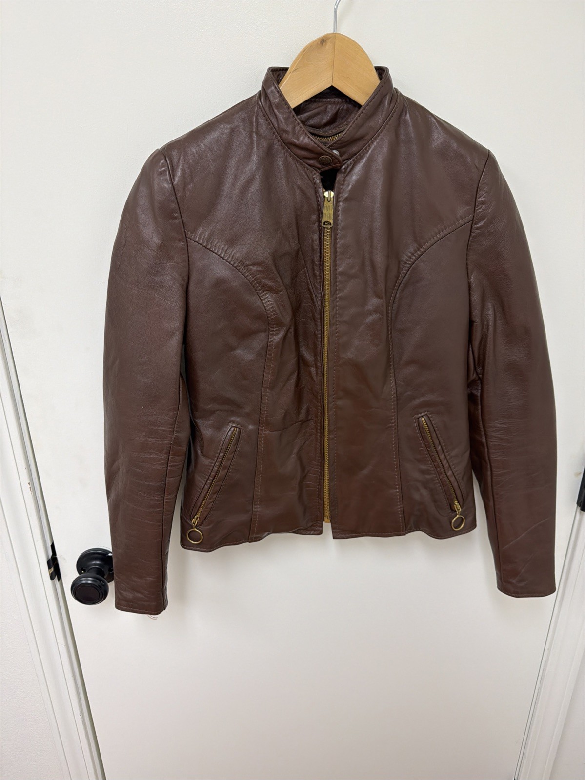 Vintage Brooks Leather Sportswear Jacket Size 30 Brown Cafe Racer Motorcycle