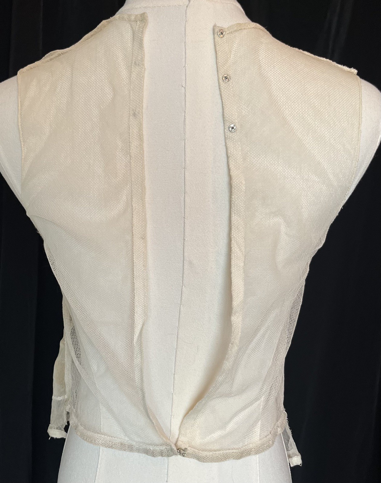 Antique Edwardian Sheer Net Camisole Lingerie Filet Lace French Knots Tulle S