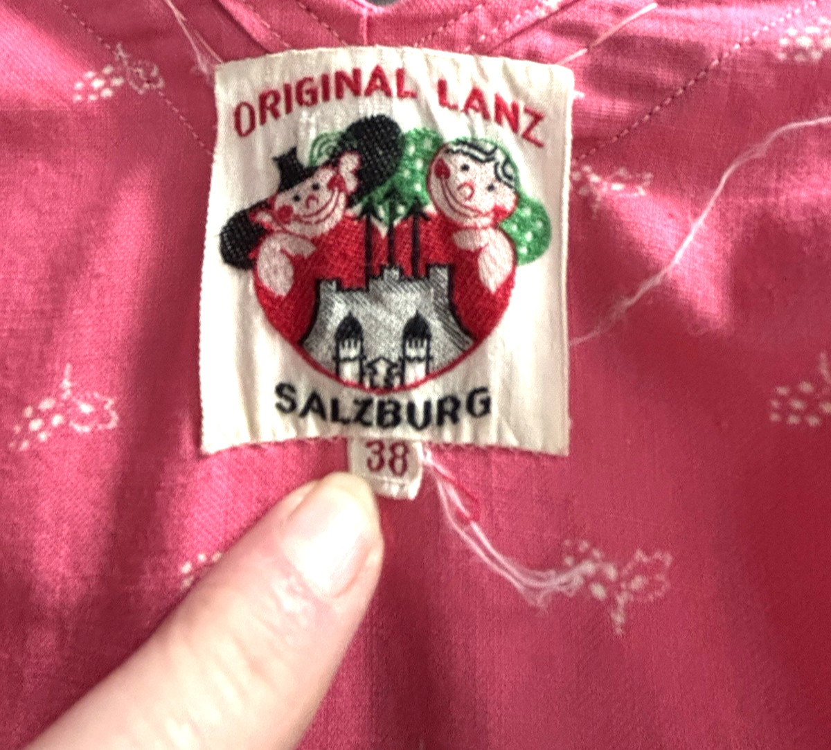 Vtg 40s Lanz of Salzburg Bavarian Cotton Traditional Drindl Pink White Sz S
