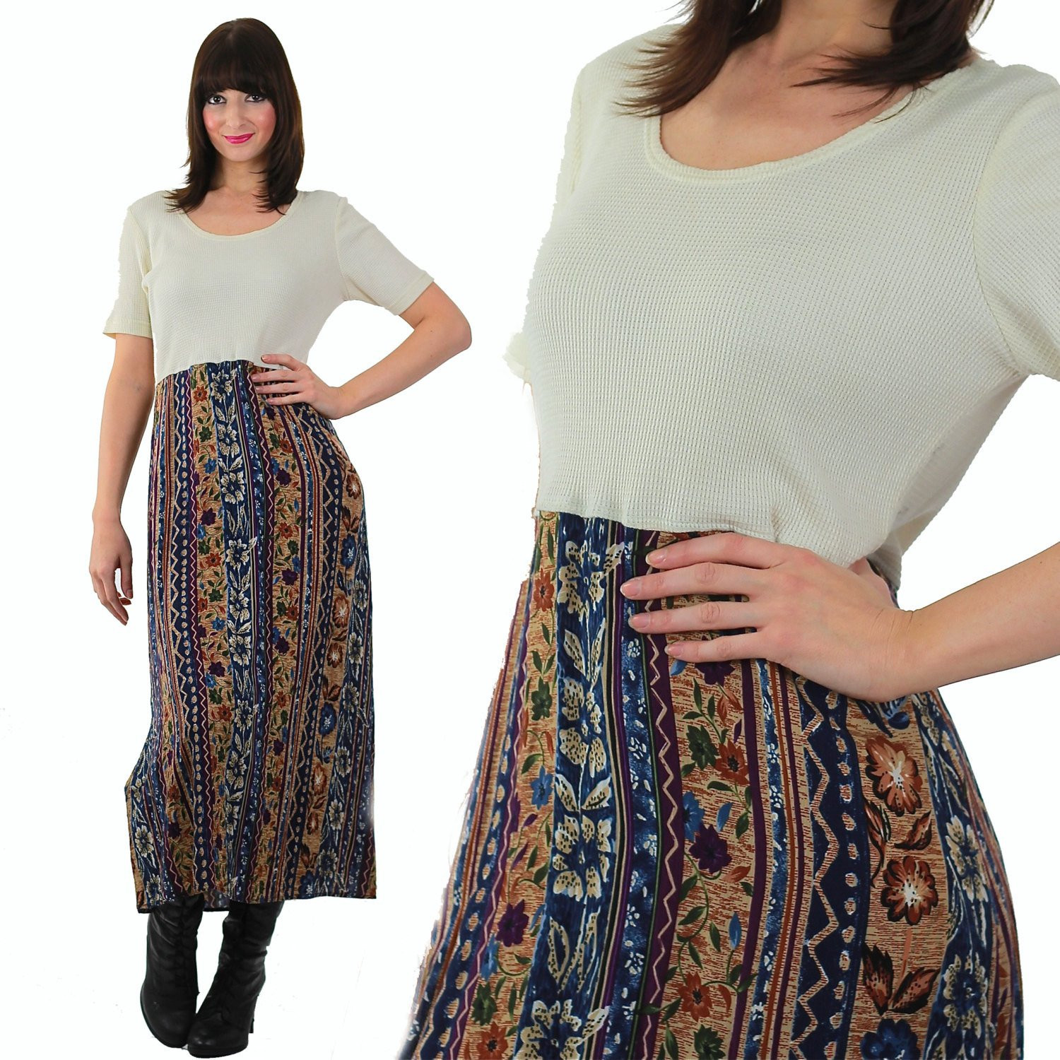 Vintage VTG 90s grunge dress cottagecore floral print prairie midi sundress