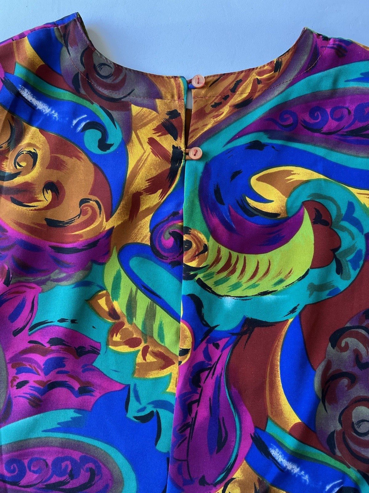 Vintage 90s Abstract Paisley Blouse M Jewel Tone Art Print Colorful Boho Funky